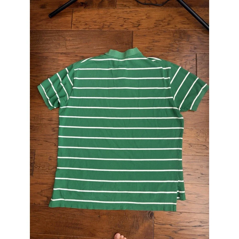 Polo Ralph Lauren Shirt Mens XL Green White Striped Short Sleeve White Pony Logo